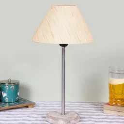 Devansh Off White Wooden & Cotton Frustum Contemporary Table Lamp-image-87
