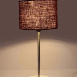 Devansh Brown Textured Jute Shade Cylinder Shape Table Lamp image 2