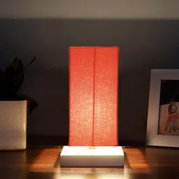 Devansh Orange-Coloured & White Textured Cotton Table Lamp With Wooden Base-43