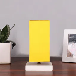 Devansh White & Yellow Rectangle Wooden Table Lamp-50