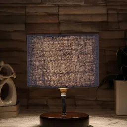 Devansh  Blue & Brown Solid Jute Table Lamp With Wood Base-11