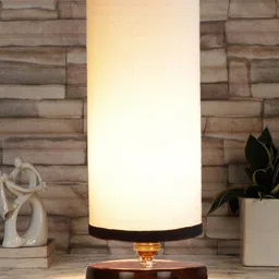 Devansh White Solid Wooden Table Lamps With Cotton Fabric Shade-57