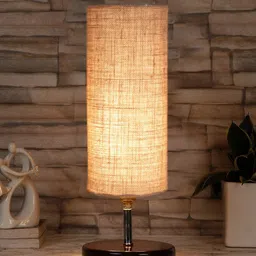 Devansh Beige & Brown Textured Jute & Wooden Table Lamp-19