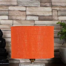 Devansh Orange & White Textured Jute Table Lamp With Wood Base-53