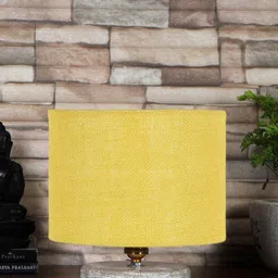 Devansh Yellow & White Jute Textured Table Lamps With Wood Base-4