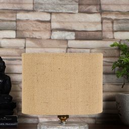 Devansh  Beige & White Brushed Jute Table Lamp With Wood Base-16