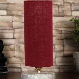 Devansh Maroon & White Textured Jute Table Lamp With Wood Base-30