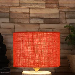 Devansh Orange & White Textured Jute Table Lamp With Wood Base image 3