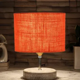 Devansh Orange & White Textured Jute Table Lamp With Wood Base image 5