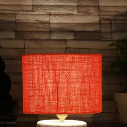 Devansh Orange & White Textured Jute Table Lamp With Wood Base image 5