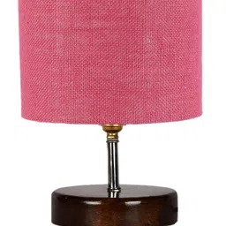 Devansh Pink Solid Jute Table Lamp With Wood Base image 3