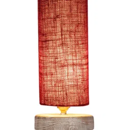 Devansh Maroon & White Textured Jute Table Lamp With Wood Base image 3