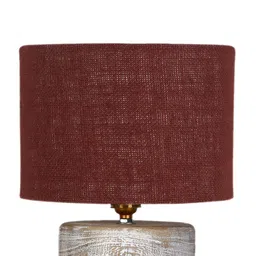 Devansh Maroon & White Textured Jute Table Lamp With Wood Base image 5