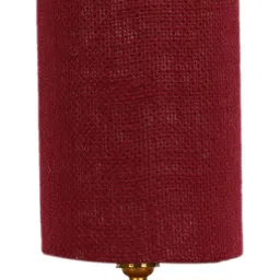 Devansh Maroon & White Textured Jute Table Lamp With Wood Base image 4