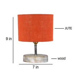 Devansh Orange & White Textured Jute Table Lamp With Wood Base image 2
