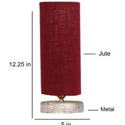 Devansh Maroon & White Textured Jute Table Lamp With Wood Base image 5