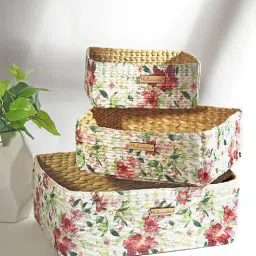 habereindia Multicolor Natural Fibre Set of 3 Organiser Tray and Storage Basket-picture-8