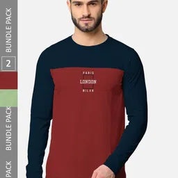 BULLMER Men Pack Of 2 Navy Blue & Light Green Front & Back Printed Hooded Sweatshirts-image-57