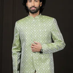 VASTRAMAY Self Design Mandarin Collar Slim Fit Single Breasted Silk Jodhpuri Blazer-38
