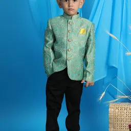 VASTRAMAY Boys Green Floral Printed Slim-Fit Jodhpuri Blazer-image-84