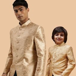 VASTRAMAY Boys Slim Fit Jacquard Woven Design Silk Bandhagala Blazer-picture-34