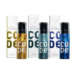 Wild stone Men Set of 3 Code Long Lasting Body Deodorant 150ml each - Gold+Titanium+Steel image 1