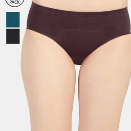 Sonari Women Coffee Brown & Green Pack Of 3 Solid Period Briefs-image-40
