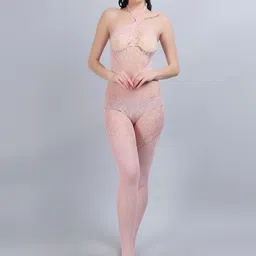 COLOR STYLE Self Design Halter Neck Baby Doll Comes With Mask-image-75