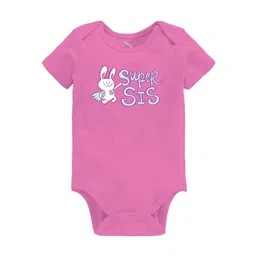 Zeezeezoo Infants Kids Pink & Blue Super Sis Printed Cotton Bodysuit-8