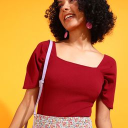 Veni Vidi Vici Maroon Square Neck Slim-Fit Bodysuit-picture-58
