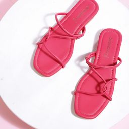 DressBerry Women Fuchsia Pink Entwined Straps Solid Open Toe Flats-image-39