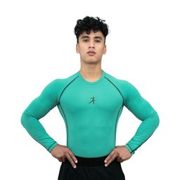 Athflex Men's Muscle Fit Full Sleeve Textured Compression T-Shirt,  XL  Bayside Green -image-5