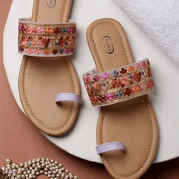 PANAHI Women Lavender Embellished One Toe Flats-image-21
