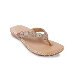 Metro Women Gold-Toned Embellished Open Toe Flats-15
