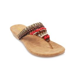 Metro Women Gold-Toned Ethnic Embellished Open Toe Flats-39