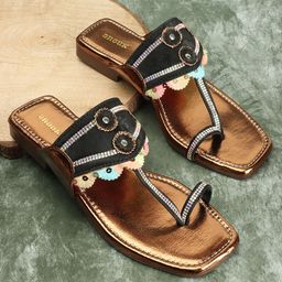 Anouk Black Embellished One Toe Flats-42