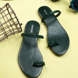 Anouk Green Embellished One Toe Flats-image-17