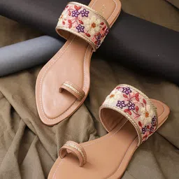 AXIUM Women Embroidered One Toe Flats-46