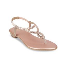 Mochi Women Rose Gold Open Toe Flats-13