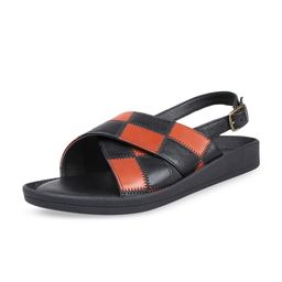 Hidesign LAOS Colourblocked Leather Open Toe Flats With Buckles-1