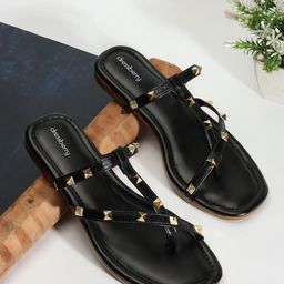 DressBerry Black Embellished Open Toe Flats-image-3