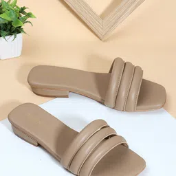 DressBerry Beige No Back Strap Open Toe Flats-52