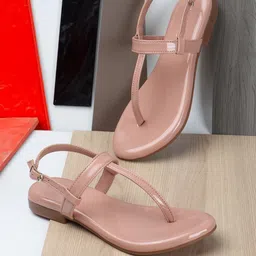 DressBerry Pink Open Toe T-Strap Flats-image-28
