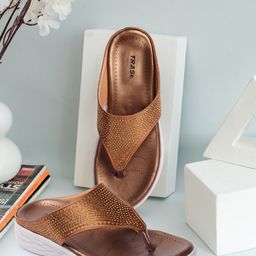 TRASE Women Copper-Toned T-Strap Flats-image-88