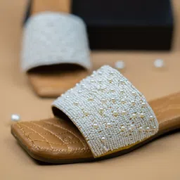 Try Me Women Blue Embellished Open Toe Flats image 1