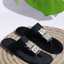 Try Me Embellished Kolapuri Ethnic Suede Open Toe Flats-17