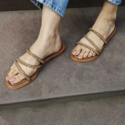 CAI Embellished Open Toe Flats-56