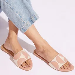 CAI Women Geometric Canvas Open Toe Flats-12