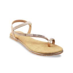 Metro Women Gold-Toned Embellished One Toe Flats-8