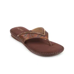 Metro Women Brown Printed T-Strap Flats-18